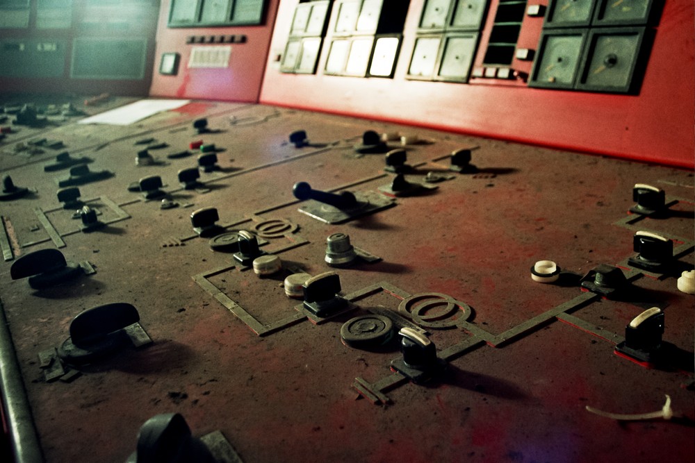 Photograph of control panel of abandoned power station