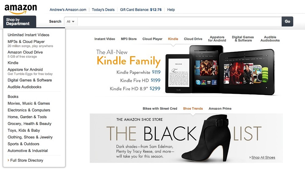 Screen shot of the home page of Amazon.com