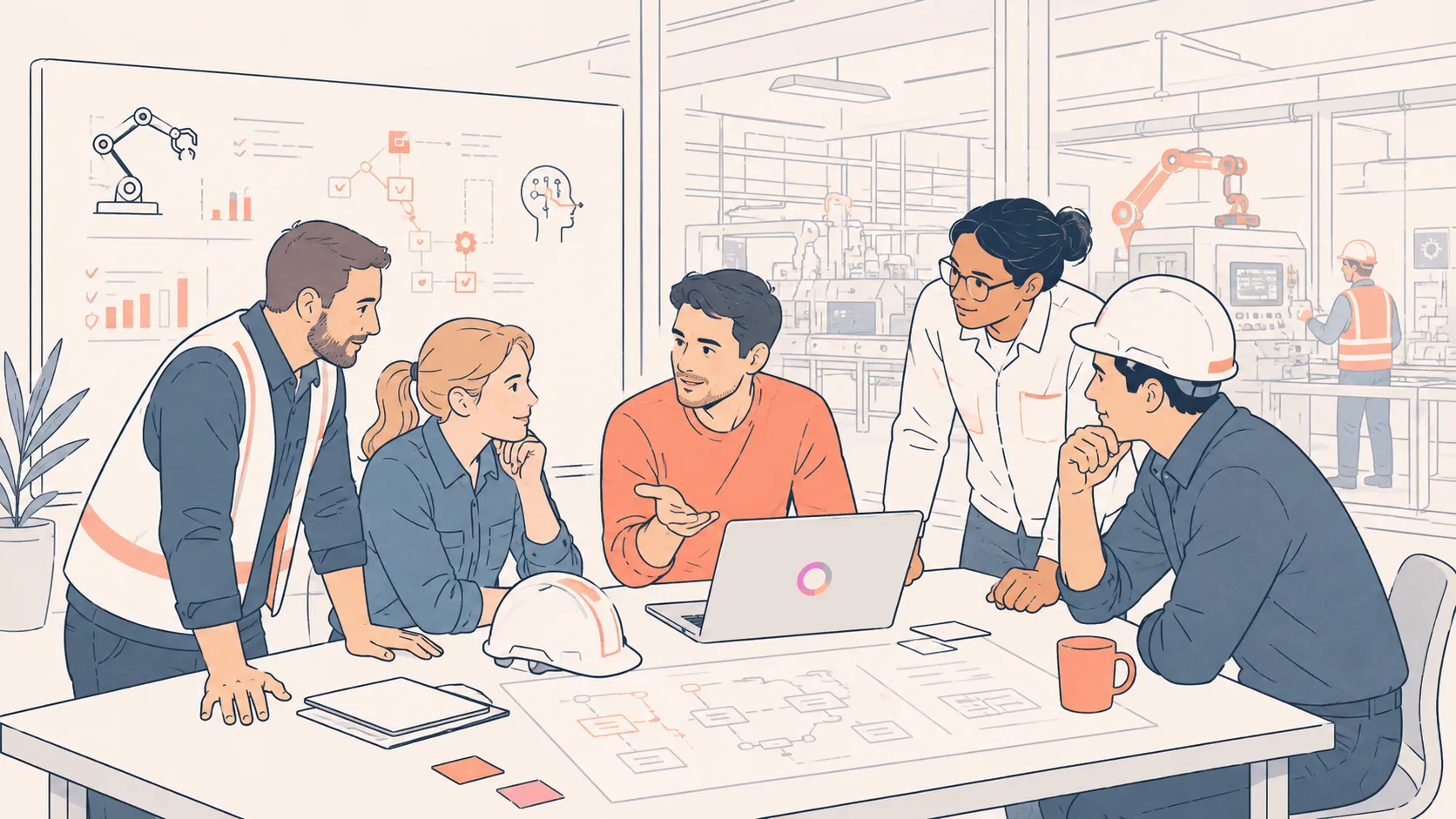 Illustration of a consultant with
engineers