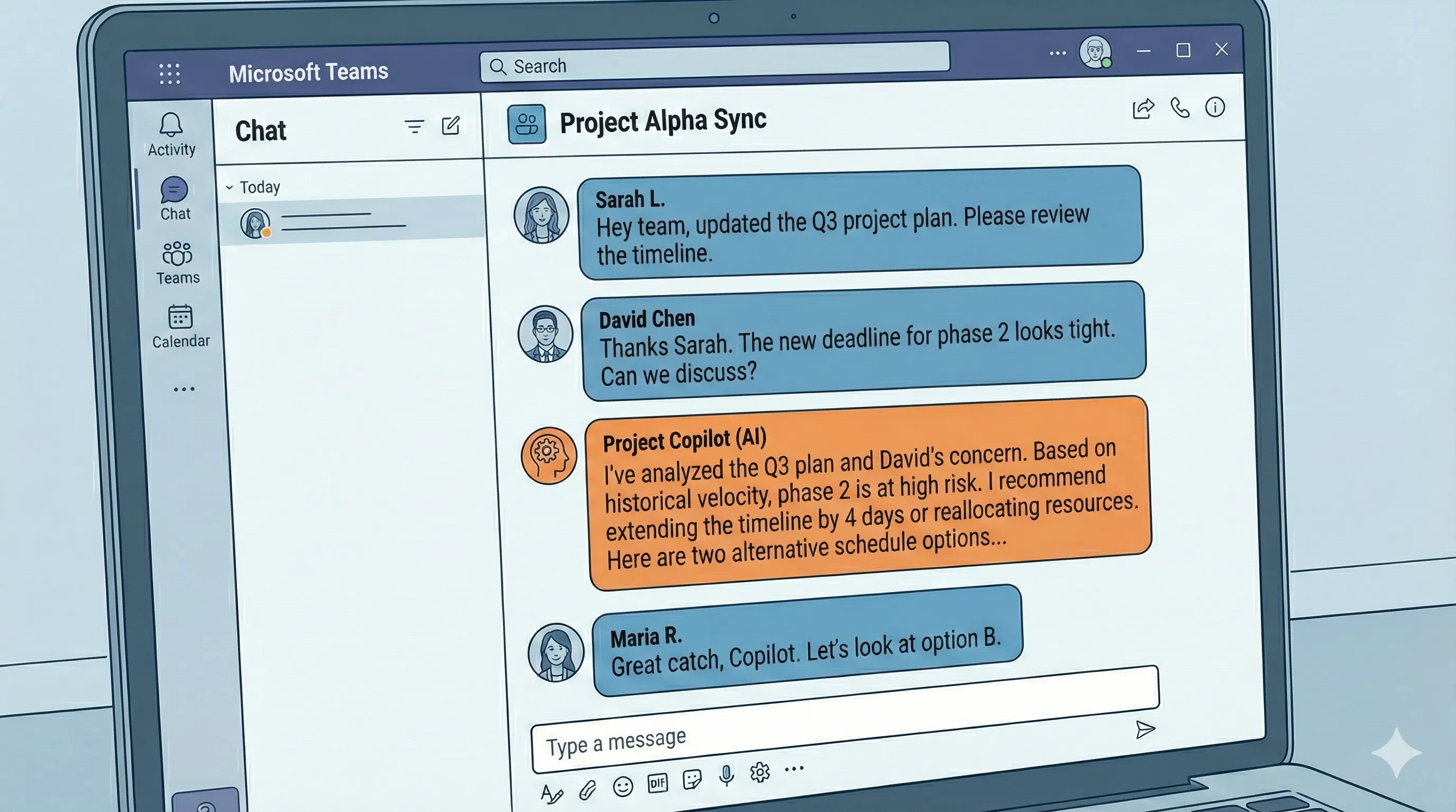 Illustration of a mixed teams chat