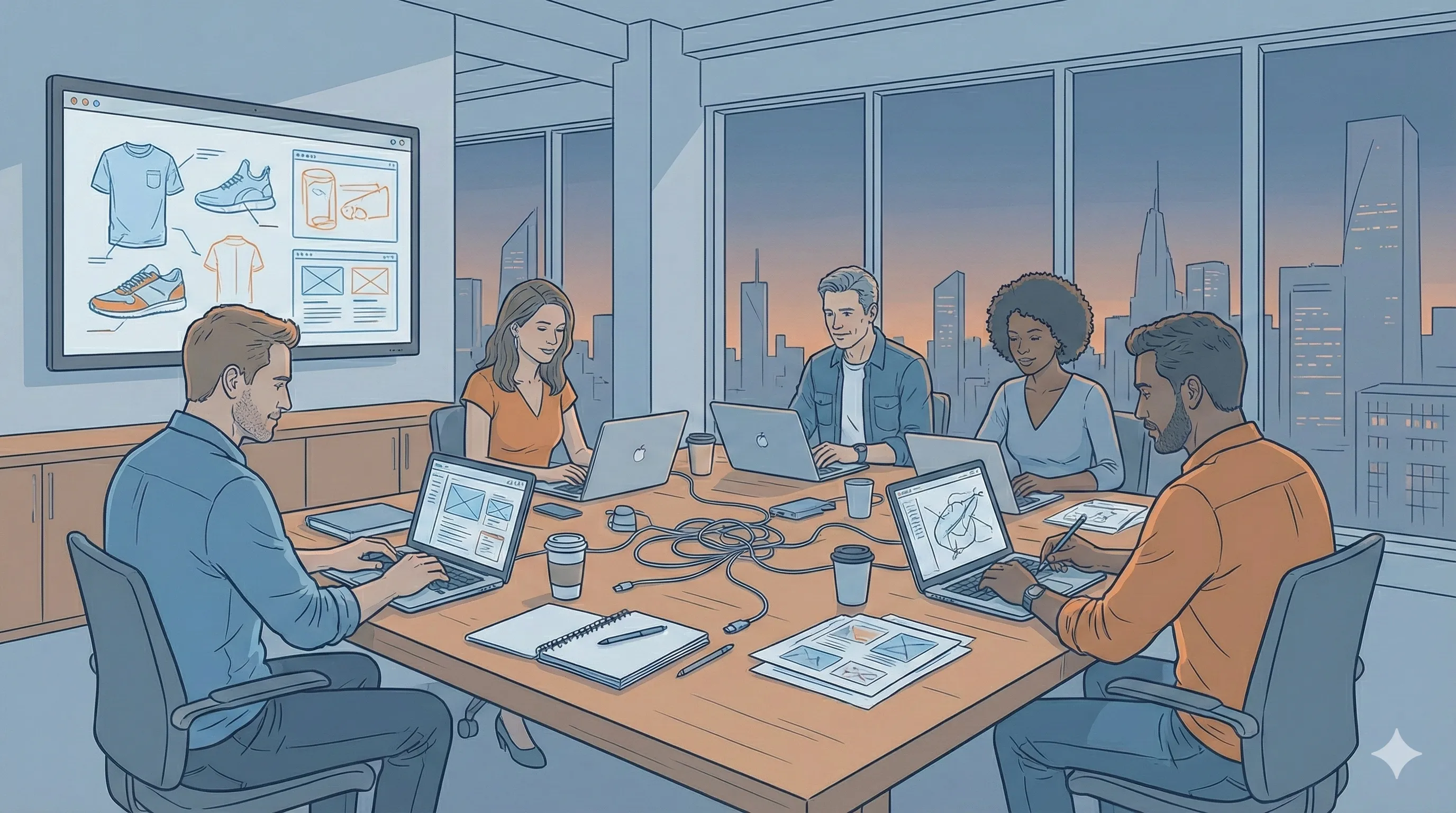 Illustration of a team working together