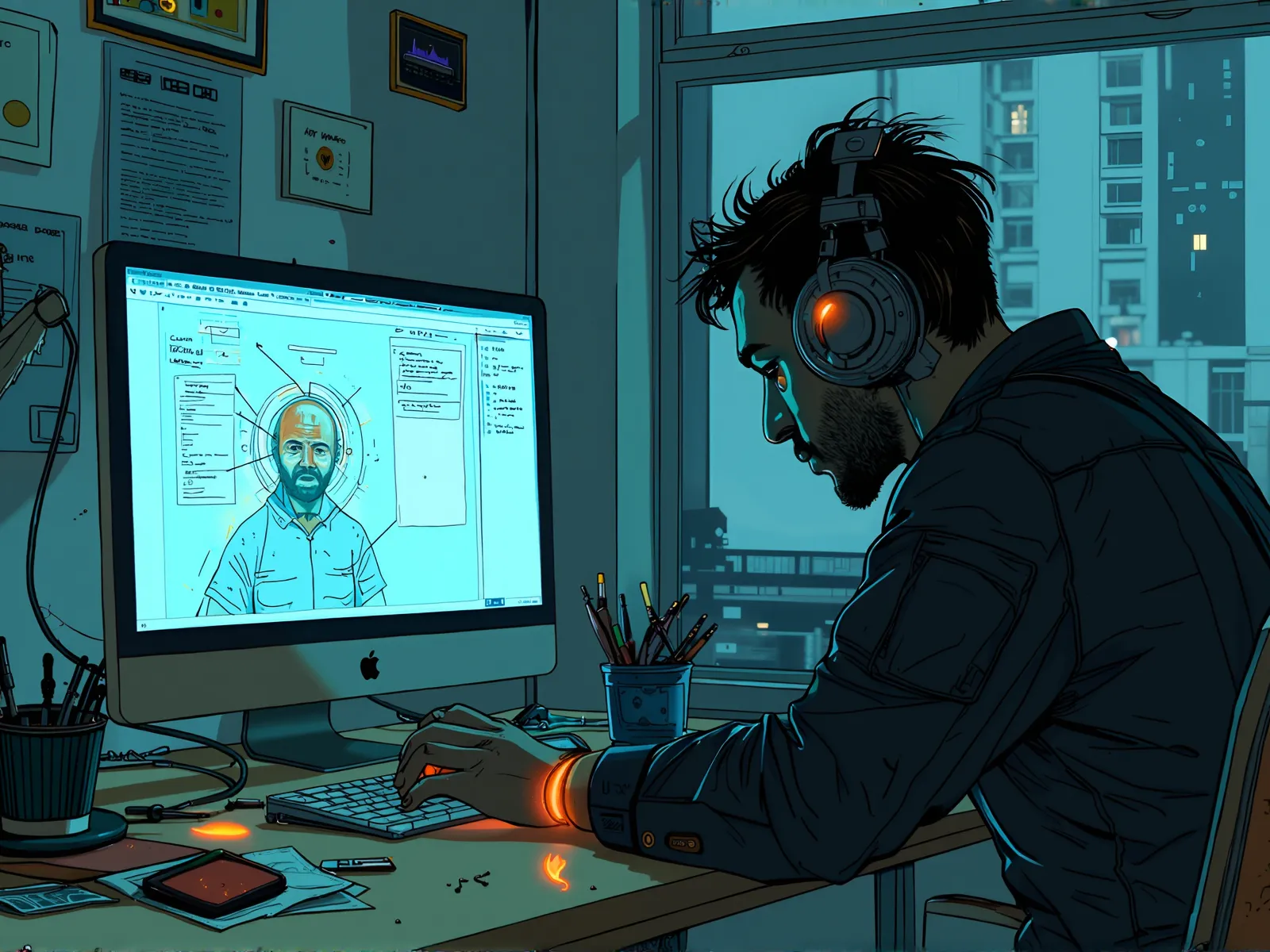 Illustration of a scammer building up a target