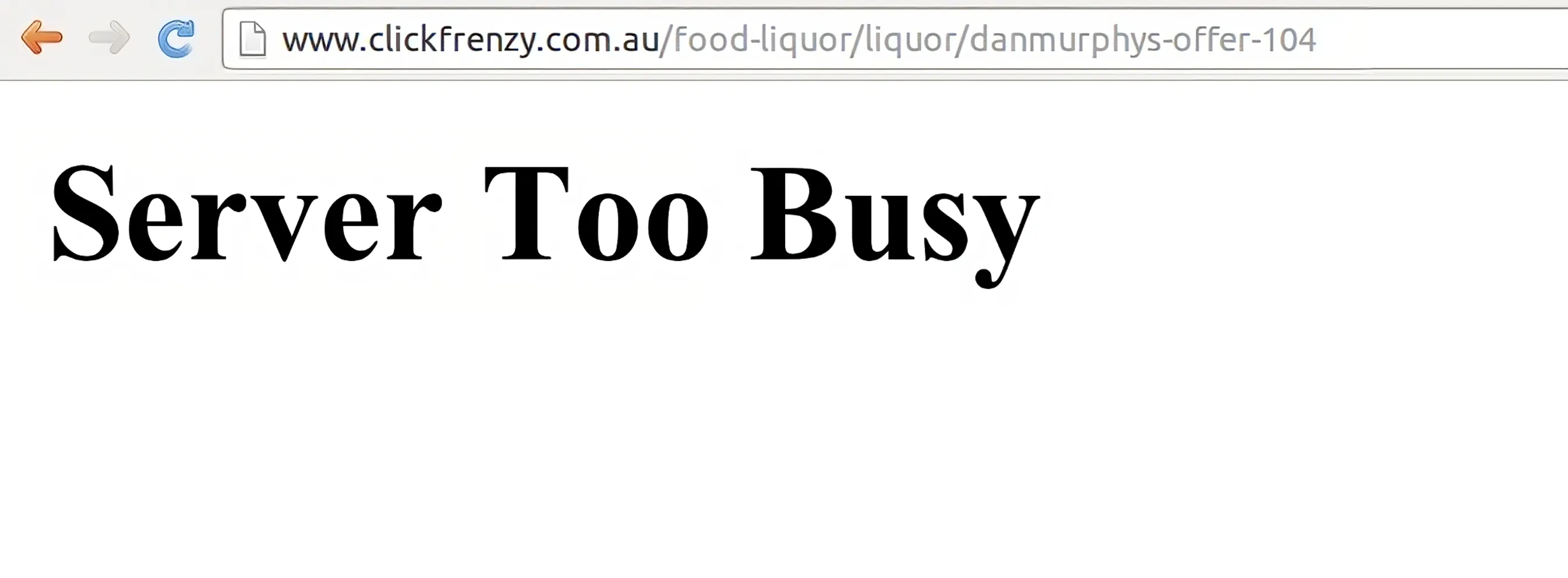 A screenshot of webpage with an error 'Server too busy'