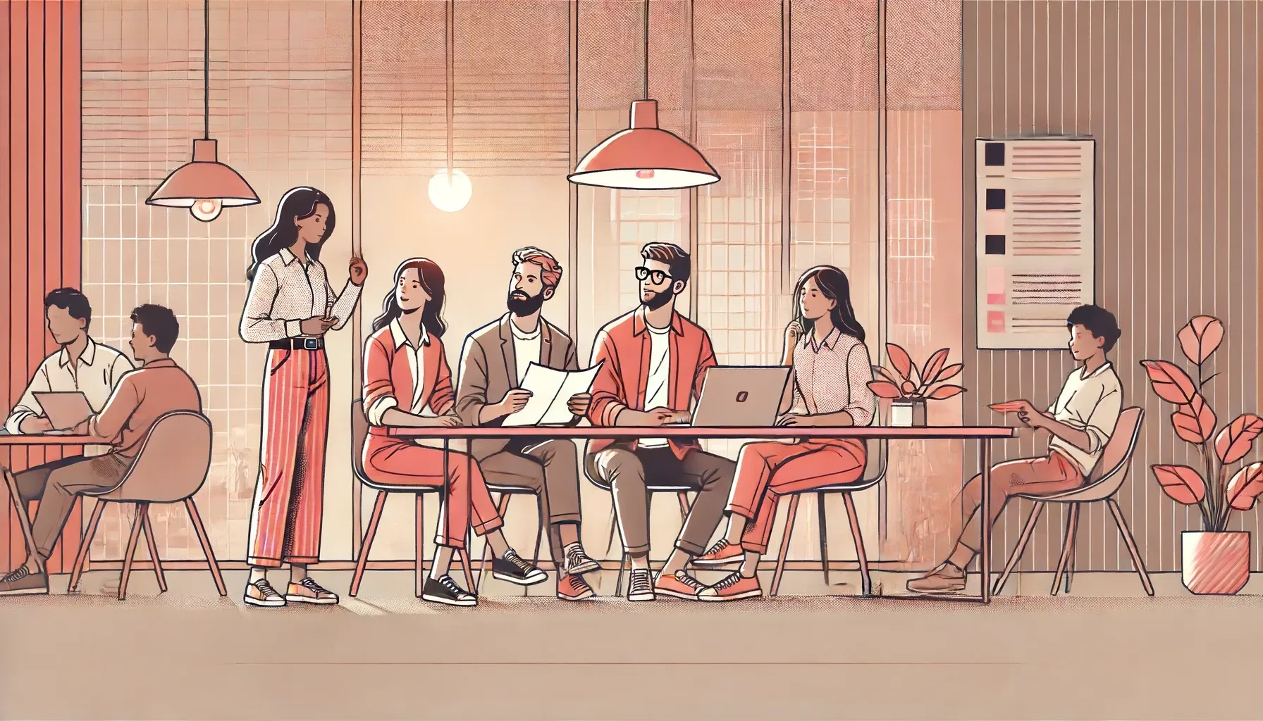 A leader speaks with her team