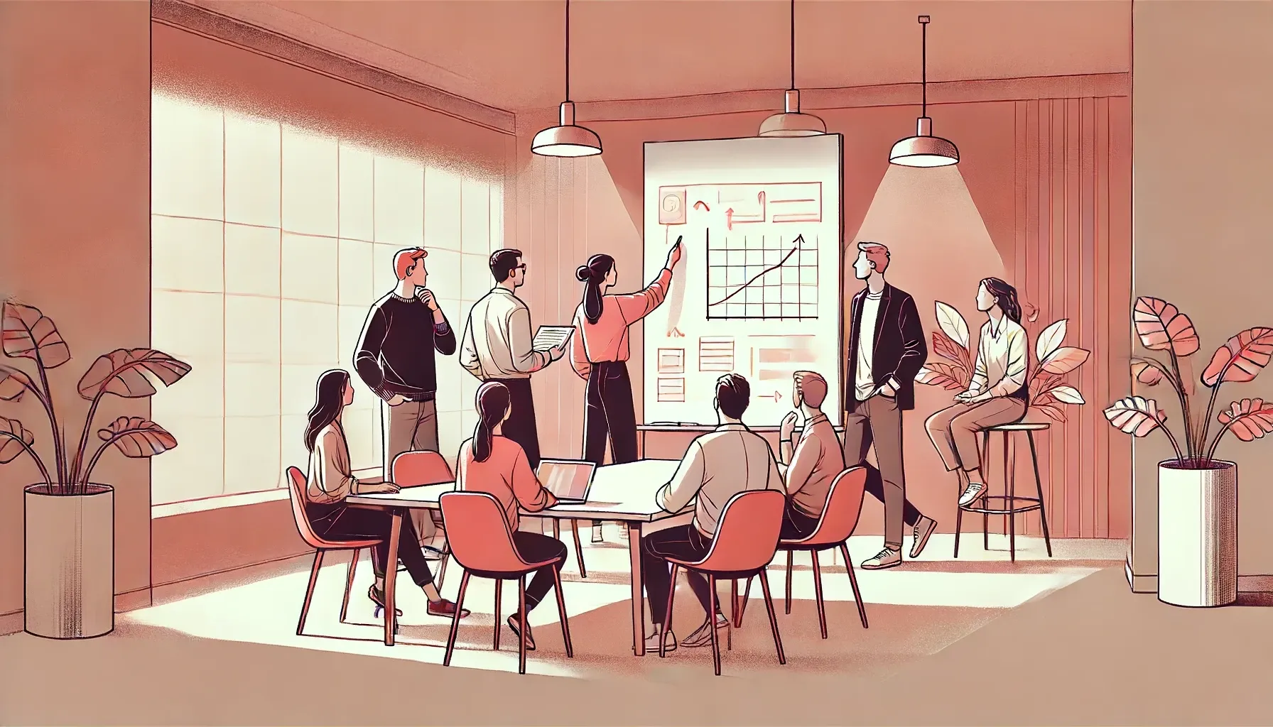 A team works together on a whiteboard