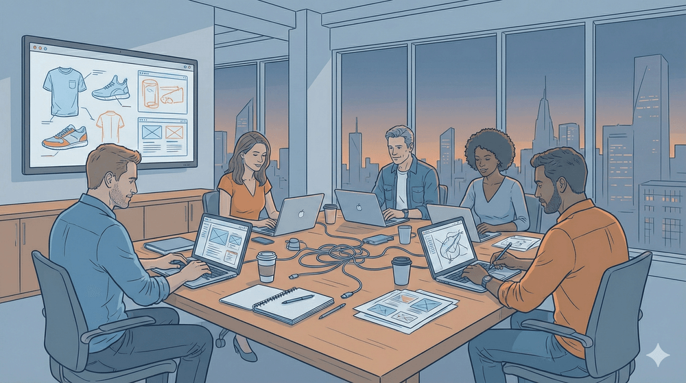 Illustration of a team working together