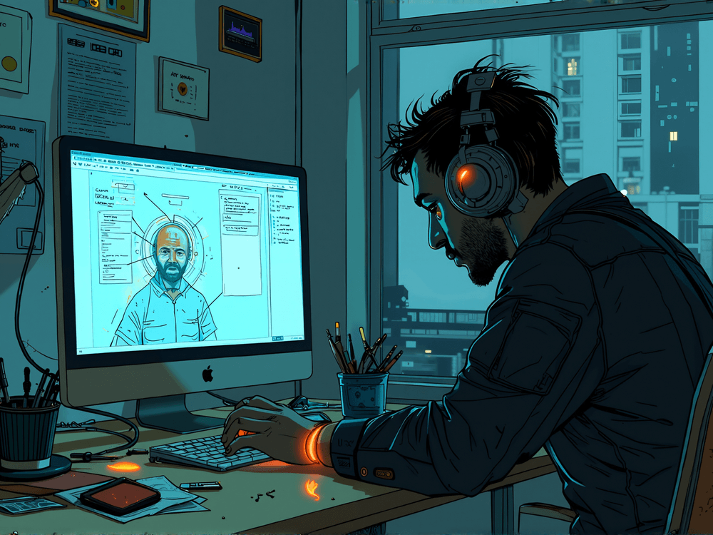 Illustration of a scammer building up a target