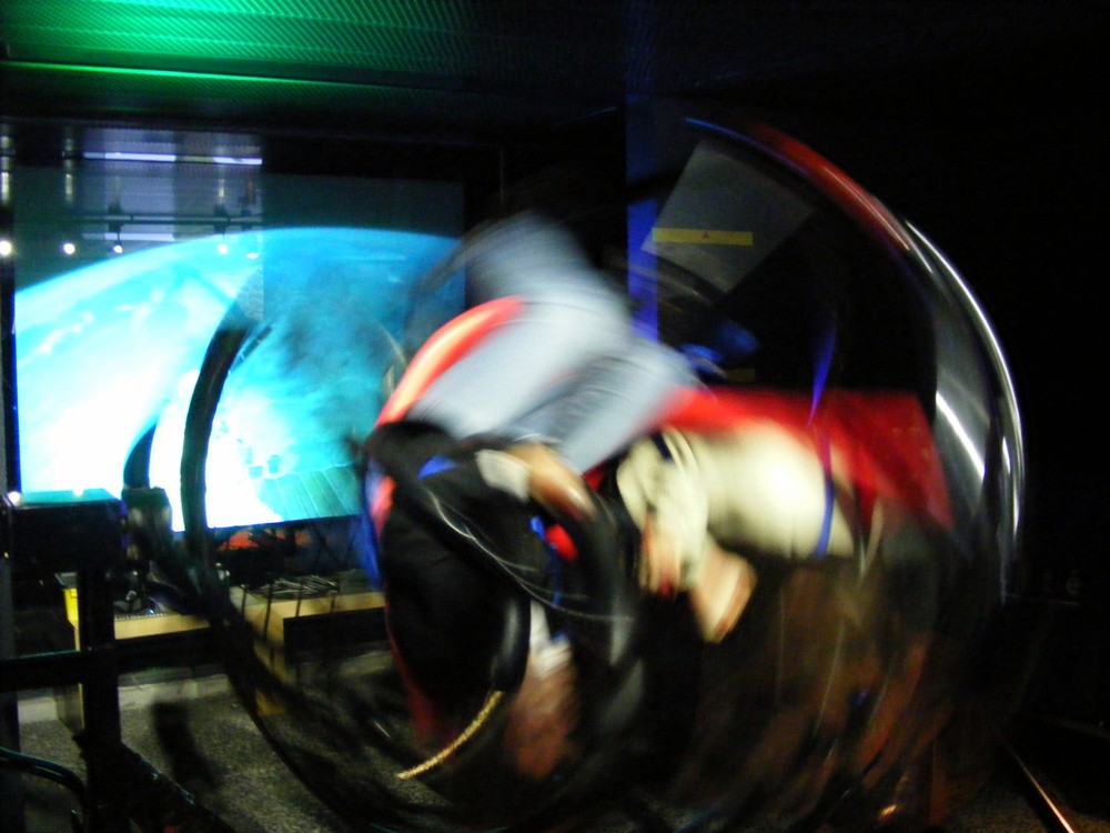 A large gyroscope photographed while spinning