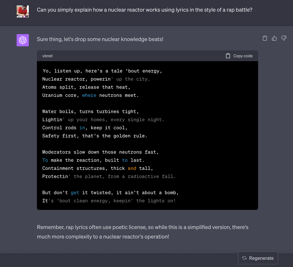 ChatGPT explains a reactor in the style of a rap