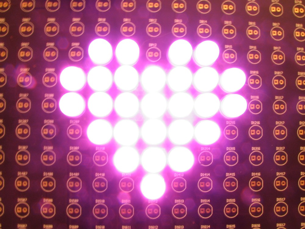Photograph of LEDs illuminated in heart shape